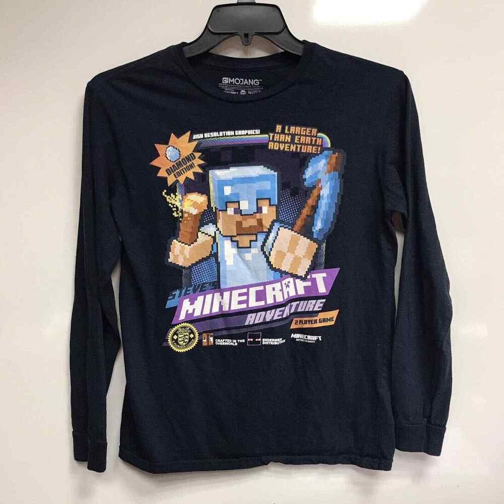 Youth's T-Shirt Official Minecraft Mojang Blue Long Sleeves XL Diamond Edition